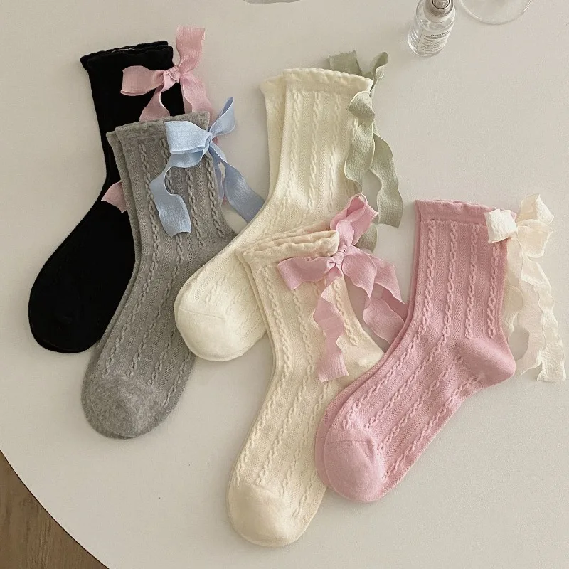 5 Pairs Spring Mid-Calf Stocks with Ribbon Bows Breathable Cotton Ankle Warm Socks for Women Autumn Coquette Socks High Quality 
5 Pairs Spring Mid-Calf Stocks with Ribbon Bows Breathable Cotton Ankle Warm Socks for Women Autumn Coquette Socks High Quality