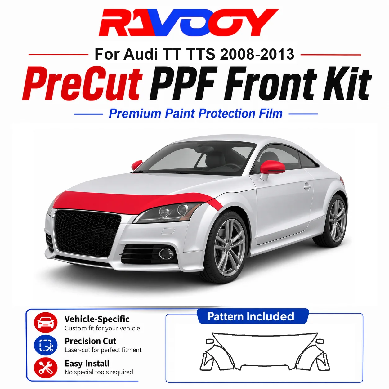 8.5mil TPU Precut PPF Kit For Audi TT TTS 2008-2013 - Hood, Fenders & Mirror Set - Self-Healing Clear Bra Film
8.5mil TPU Precut PPF Kit For Audi TT TTS 2008-2013 - Hood, Fenders & Mirror Set - Self-Healing Clear Bra Film