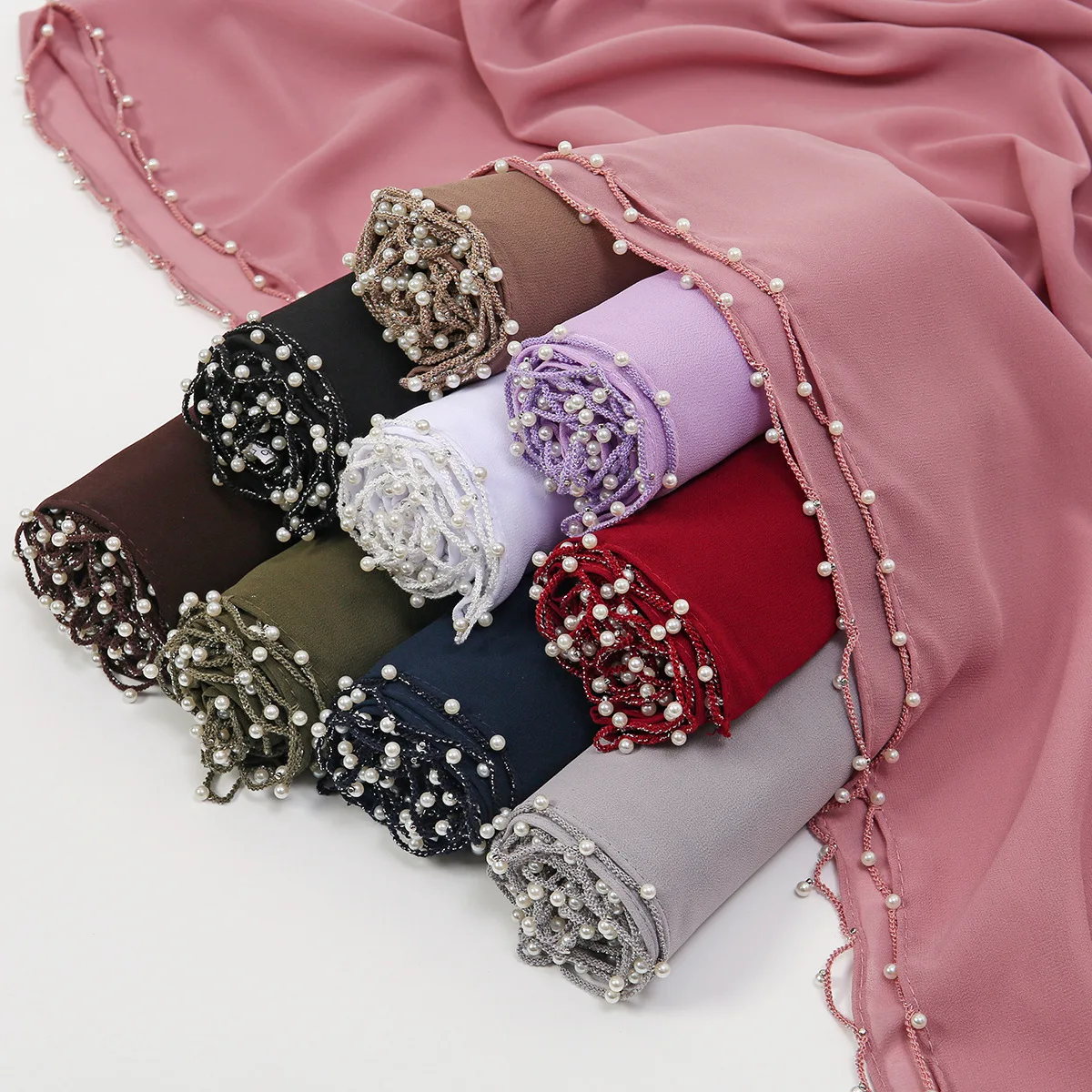 Hot Sale Popular New Monochrome Ordering Pearl Chiffon Scarf Wave Bead Hui Headscarf Malaysian Ladies Headscarf
Hot Sale Popular New Monochrome Ordering Pearl Chiffon Scarf Wave Bead Hui Headscarf Malaysian Ladies Headscarf