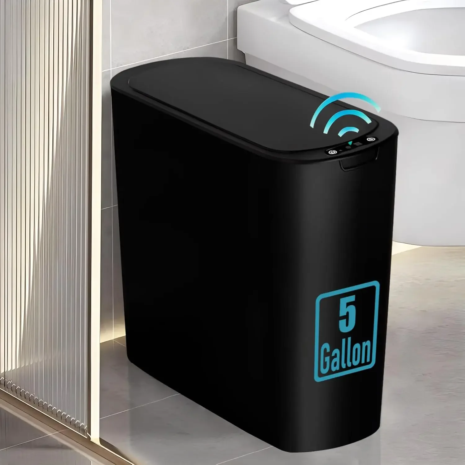 5 Gallon Motion Sensor Trash Can with Lid, Touchless Automatic Garbage Can for Bathroom, Office, Narrow Spaces, Black
5 Gallon Motion Sensor Trash Can with Lid, Touchless Automatic Garbage Can for Bathroom, Office, Narrow Spaces, Black