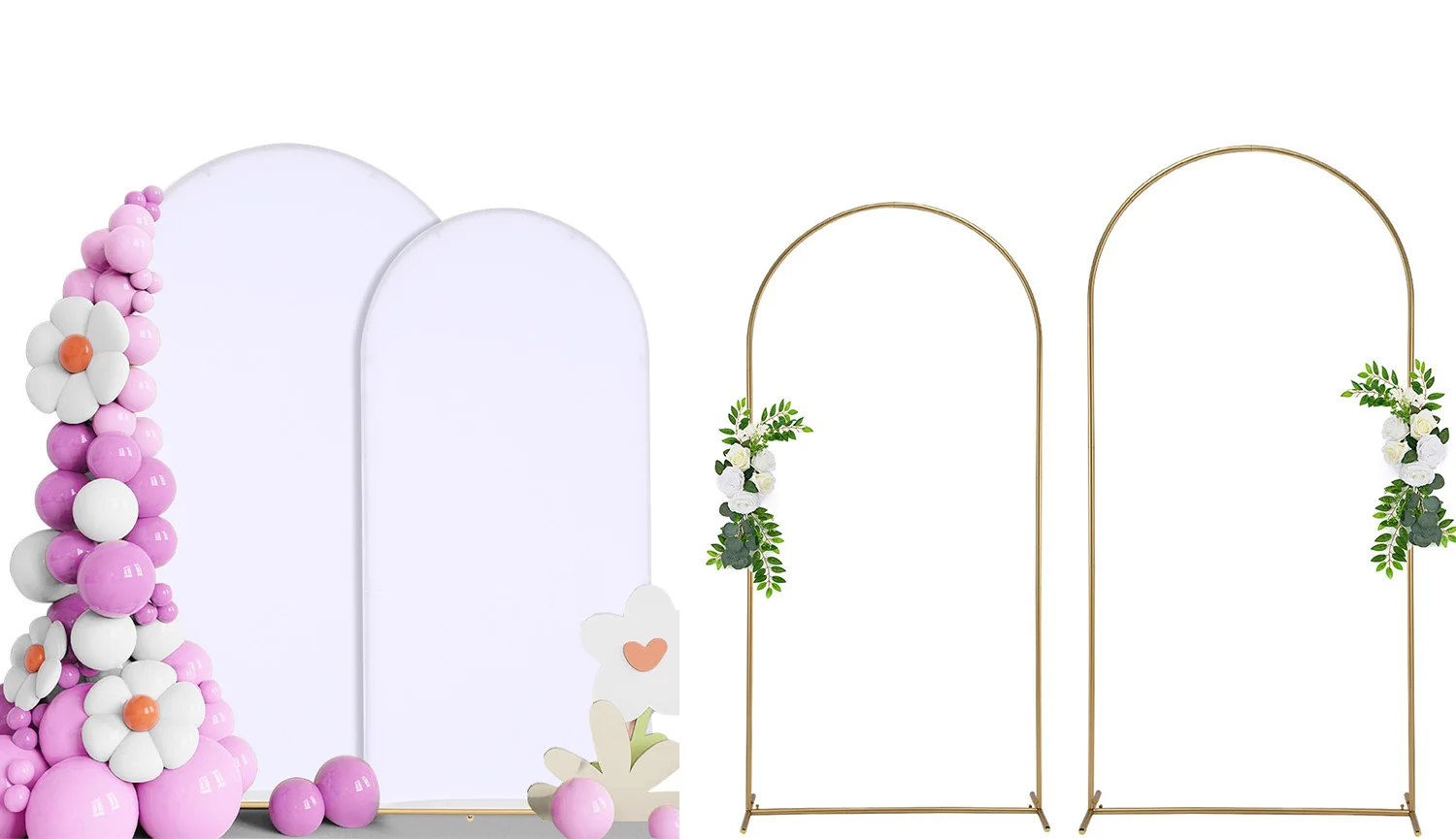 Wedding Arch Backdrop Stand Set of 2 (5.9FT & 6.6FT) with 2 White Spandex Fitted Arch Cover Metal Arch Backdrop Stand and Cover
Wedding Arch Backdrop Stand Set of 2 (5.9FT & 6.6FT) with 2 White Spandex Fitted Arch Cover Metal Arch Backdrop Stand and Cover