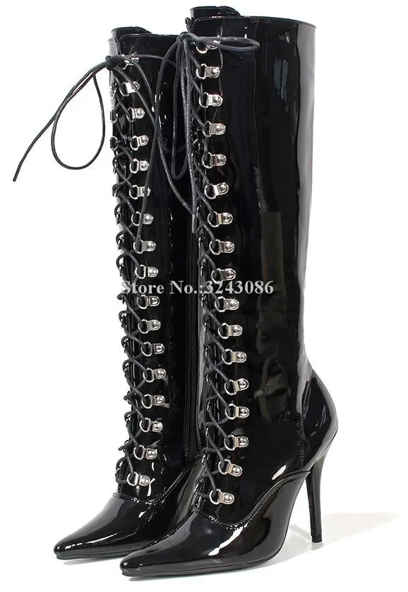 New Near Knee Woman Boots Sexy Pointed Toe Lace-up Ladies Long Boots Thin Heel Patent Leather Motorcycle Boots
New Near Knee Woman Boots Sexy Pointed Toe Lace-up Ladies Long Boots Thin Heel Patent Leather Motorcycle Boots