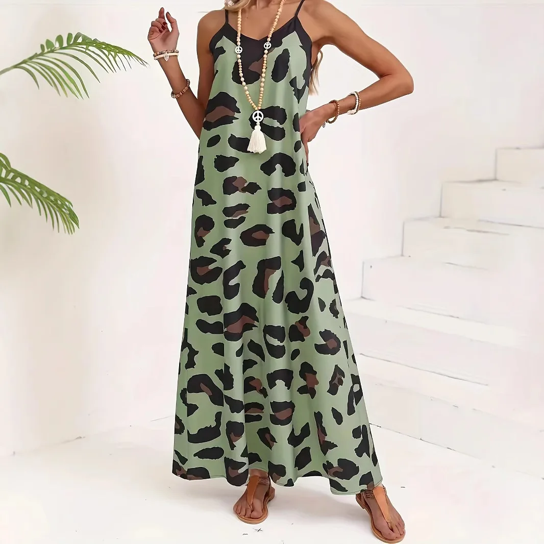 Women's Plus Size Summer Hot Selling Sexy Camisole V-Neck Sleeveless Casual Classic Green Leopard Print Flared Long Dress
Women's Plus Size Summer Hot Selling Sexy Camisole V-Neck Sleeveless Casual Classic Green Leopard Print Flared Long Dress