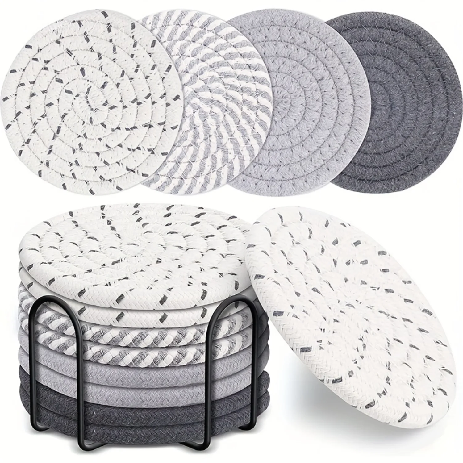 8 Pcs Absorbent Drink Coasters with Holder - Minimalist Woven Coaster Set for Tabletop Protection - Suitable for all Cups - 4 Co
8 Pcs Absorbent Drink Coasters with Holder - Minimalist Woven Coaster Set for Tabletop Protection - Suitable for all Cups - 4 Co