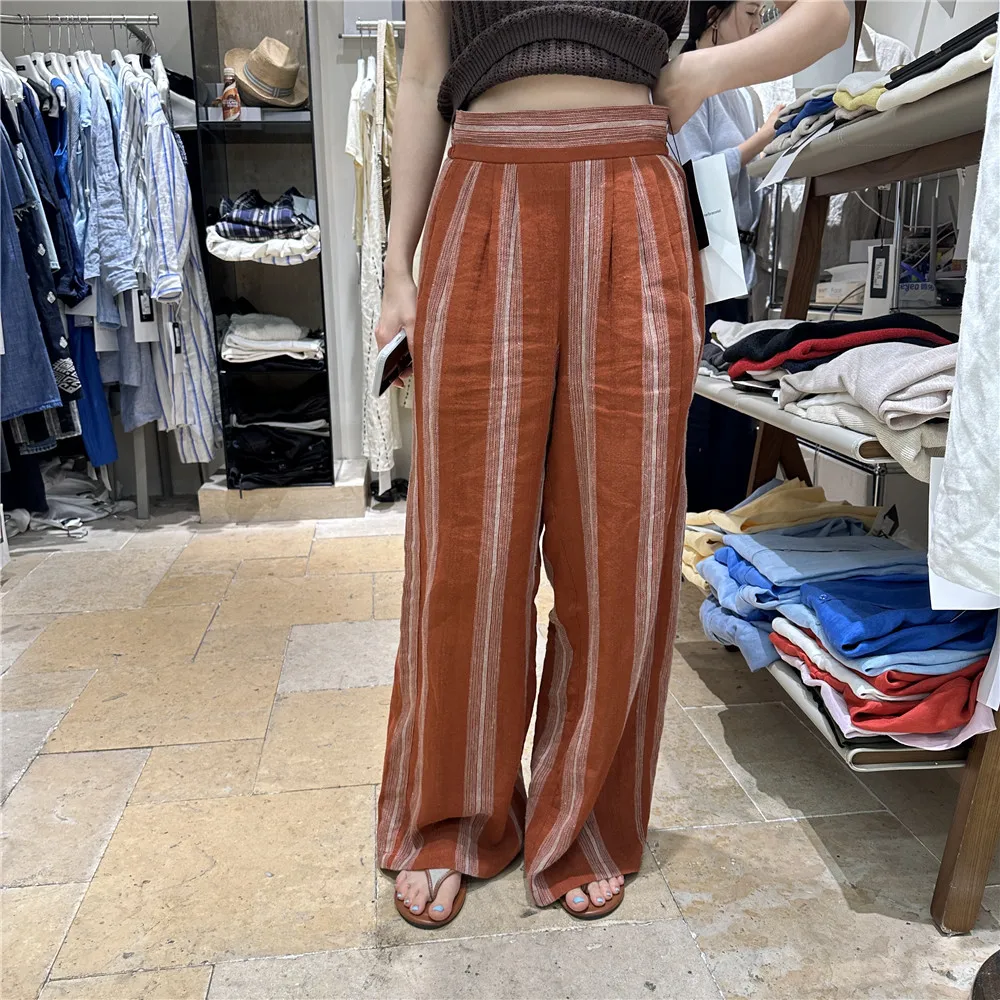 Retro linen cottonstripe pant Casual Floor-Length Pants Wide Shape Vertical Stripes Early Autumn Design Women's Long Trouse
Retro linen cottonstripe pant Casual Floor-Length Pants Wide Shape Vertical Stripes Early Autumn Design Women's Long Trouse