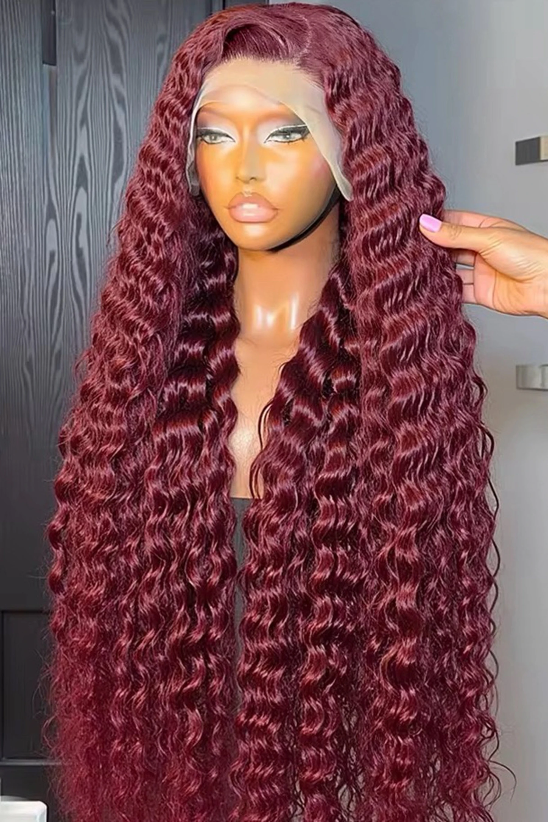 99J Burgundy Red Color Kinky Curly 13X4X1 HD Full Lace Frontal Synthetic Wig For Women Ponytails Preplucked Baby Hair Glueless
99J Burgundy Red Color Kinky Curly 13X4X1 HD Full Lace Frontal Synthetic Wig For Women Ponytails Preplucked Baby Hair Glueless