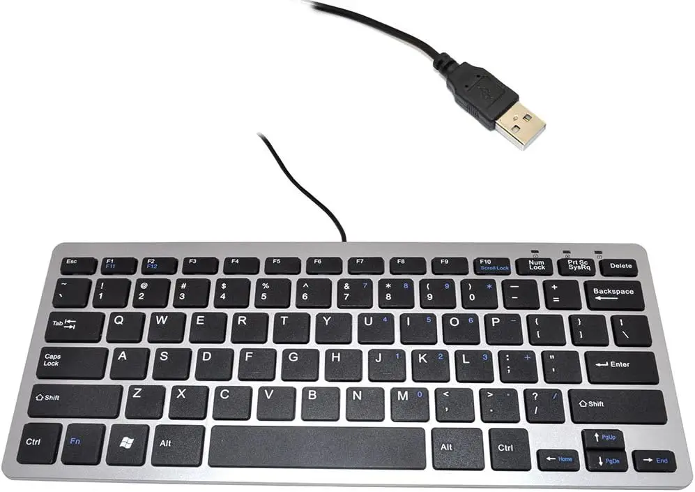 Mini USB Slim Wired 78 Key Compact Keyboard for Desktop Laptop PC Win 7 Mac (Black with Silver)
Mini USB Slim Wired 78 Key Compact Keyboard for Desktop Laptop PC Win 7 Mac (Black with Silver)