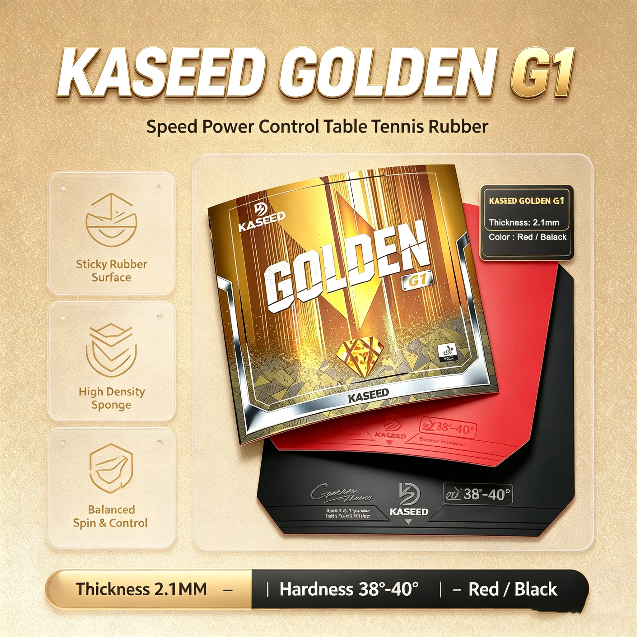 KASEED Golden G1 Table Tennis Rubber Sticky Pips-in Ping Pong Rubber with High Density Inner Energy Sponge ITTF Approved Rubber
KASEED Golden G1 Table Tennis Rubber Sticky Pips-in Ping Pong Rubber with High Density Inner Energy Sponge ITTF Approved Rubber