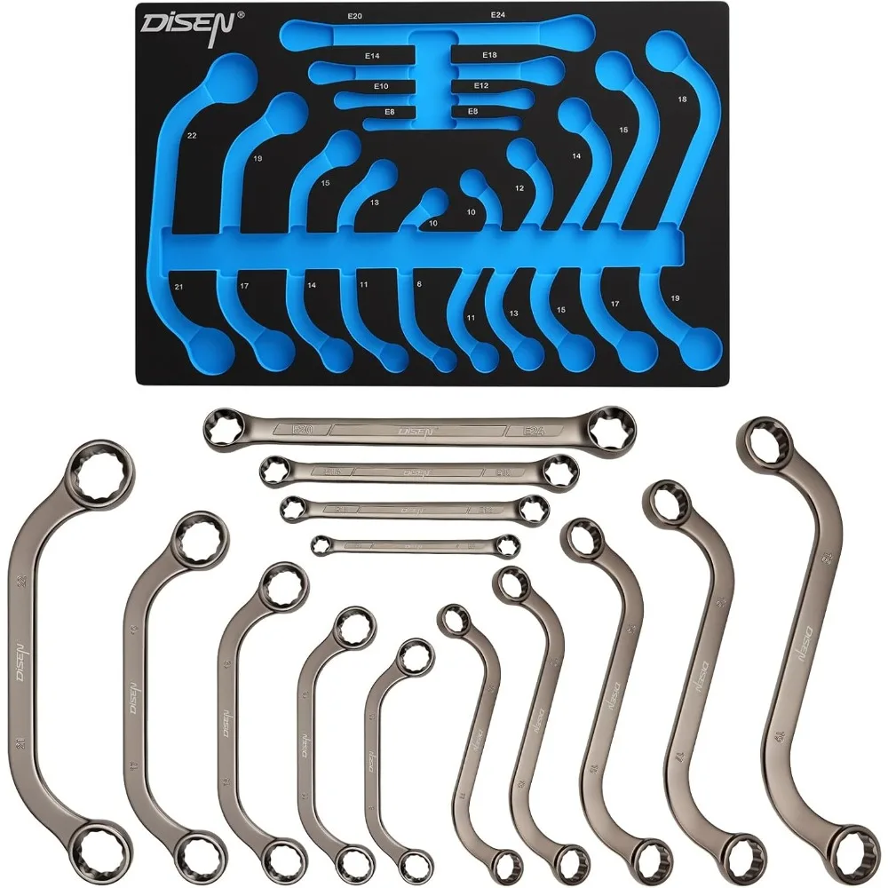 14-Piece Half Moon E-Torx S-Style Wrench Set Metric 8-22mm 10-19mm E6-E24 CR-V Steel Tool Kit with EVA Foam Organizer
14-Piece Half Moon E-Torx S-Style Wrench Set Metric 8-22mm 10-19mm E6-E24 CR-V Steel Tool Kit with EVA Foam Organizer