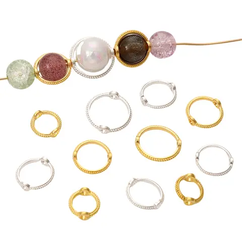 About50Pcs Alloy Color Retention Lace Bead Set, Fashionable Bag Bead Ring, Double Hole Bead Ring, Handmade String Bead DIY Brace