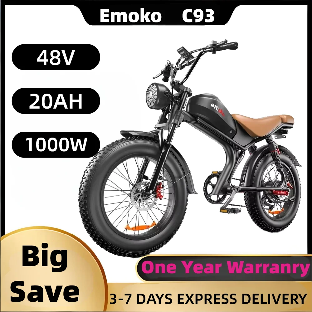 Emoko C93 adult E-bike 1000W 48V20Ah battery commute Electric Bike,20-inch Fat Tire E-Mountain bike
Emoko C93 adult E-bike 1000W 48V20Ah battery commute Electric Bike,20-inch Fat Tire E-Mountain bike