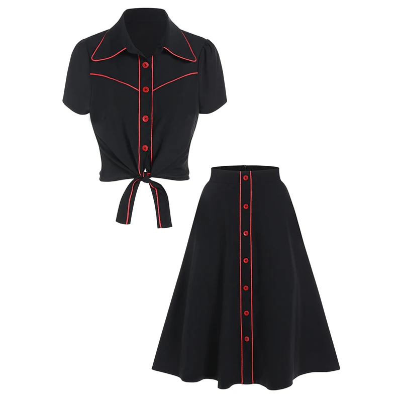 Dressfo 2024 Womens Two Piece Outfit Contrast Pipe Tied Button-up Shirt and A Line Midi Skirt Casual Outfit
Dressfo 2024 Womens Two Piece Outfit Contrast Pipe Tied Button-up Shirt and A Line Midi Skirt Casual Outfit