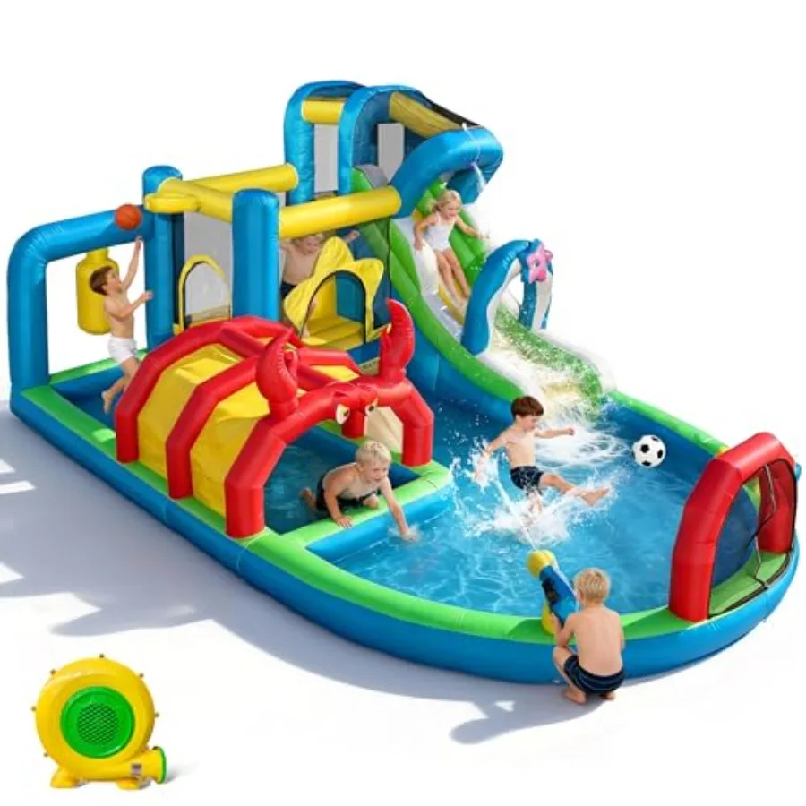 Inflatable Water Slide for 3-12: 8 in 1 Ocean-Themed Blow Up Backyard Water Park with 550W Blower for Outdoor Birthday Party
Inflatable Water Slide for 3-12: 8 in 1 Ocean-Themed Blow Up Backyard Water Park with 550W Blower for Outdoor Birthday Party