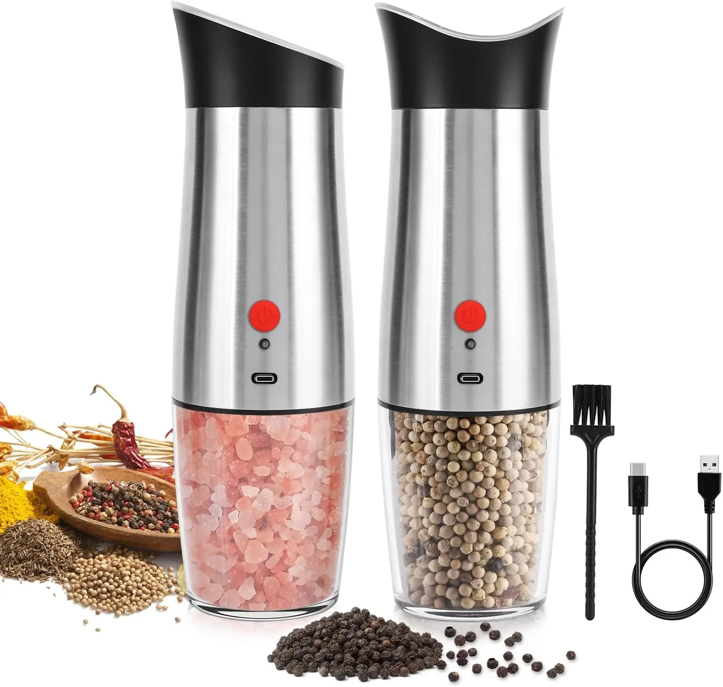 Electric Salt and Pepper Grinder Set: - for Gravity Automatic Sea Salt Grinder Set Spice Pepper Shakers with Adjustable
Electric Salt and Pepper Grinder Set: - for Gravity Automatic Sea Salt Grinder Set Spice Pepper Shakers with Adjustable