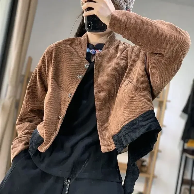 Winter New Retro Corduroy Jacket Women Contrasting Patchwork Coat Loose Double-layer Cotton Womens Outerwear
Winter New Retro Corduroy Jacket Women Contrasting Patchwork Coat Loose Double-layer Cotton Womens Outerwear
