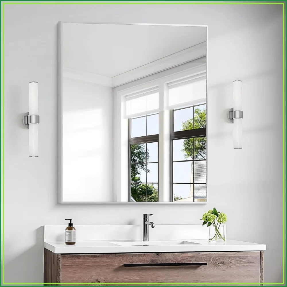 30x36 inch Silver Rectangle Wall Mirror, Bathroom Over Sink, Modern Metal Frame, Horizontal/Vertical
30x36 inch Silver Rectangle Wall Mirror, Bathroom Over Sink, Modern Metal Frame, Horizontal/Vertical