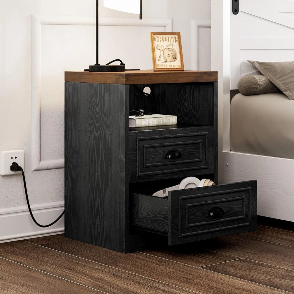 LIKIMIO Farmhouse Nightstand, Power Strip, Modern Side Table with Thickened Top, 2 Drawers Bedside End Table w/Storage, for Bedr
LIKIMIO Farmhouse Nightstand, Power Strip, Modern Side Table with Thickened Top, 2 Drawers Bedside End Table w/Storage, for Bedr