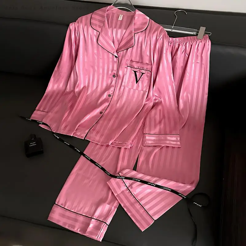 Spring Summer Pajamas Set Ice Silk Satin Home Clothes Loose Casual Sleepwear Long Sleeved Shirt&Trouser Pijamas Suit Lounge Wear
Spring Summer Pajamas Set Ice Silk Satin Home Clothes Loose Casual Sleepwear Long Sleeved Shirt&Trouser Pijamas Suit Lounge Wear