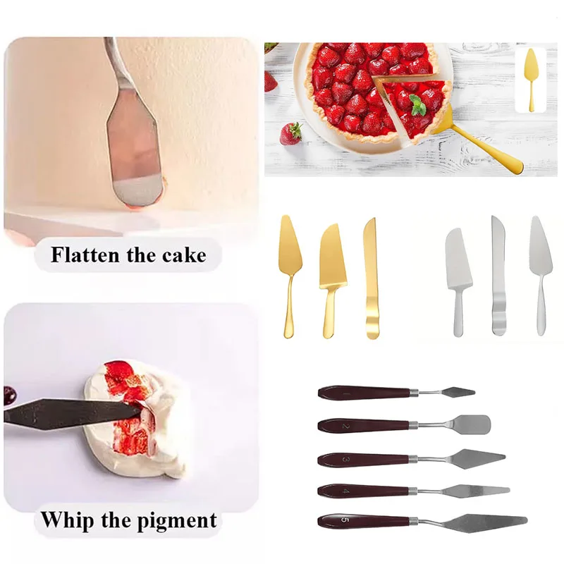 Cake Smoothing Spatula Set Palette Knife and Cake Server for Baking Decorating Pastry Cream Painting and Dessert Cutting Tools
Cake Smoothing Spatula Set Palette Knife and Cake Server for Baking Decorating Pastry Cream Painting and Dessert Cutting Tools