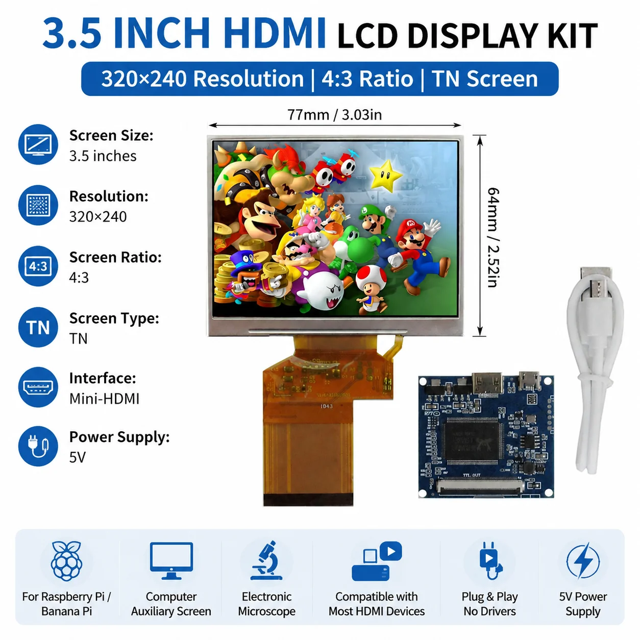 3.5-inch 320*240 LCD Screen Display LCD Monitor Controller Control Driver Board Mini HDMI-Compatible Raspberry Pi PC
3.5-inch 320*240 LCD Screen Display LCD Monitor Controller Control Driver Board Mini HDMI-Compatible Raspberry Pi PC