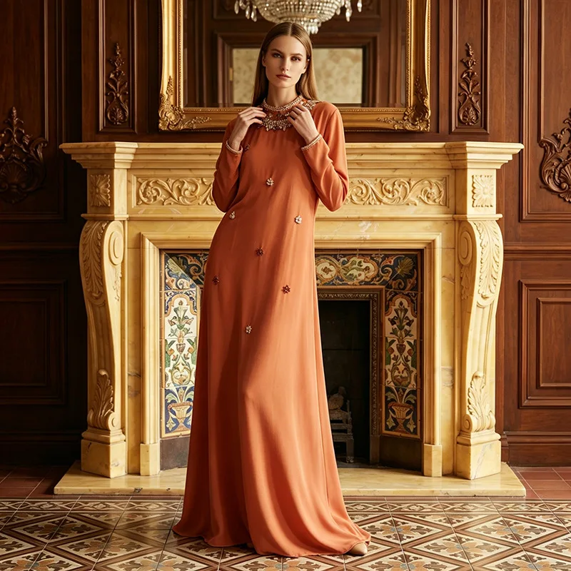 High Quality Diamond Inlaid Drape Dresses Spring Women Long Sleeves Round Neck Loose Dress High Waist Waist Floor Length Dress
High Quality Diamond Inlaid Drape Dresses Spring Women Long Sleeves Round Neck Loose Dress High Waist Waist Floor Length Dress