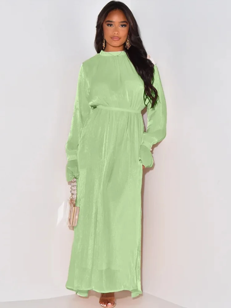 Women Eid Muslim Dresses Sliky Satin O Neck Ramadan Dubai Arab Kaftan Islam Gorgeous Party Dress High Waist Vestidos Elastic
Women Eid Muslim Dresses Sliky Satin O Neck Ramadan Dubai Arab Kaftan Islam Gorgeous Party Dress High Waist Vestidos Elastic
