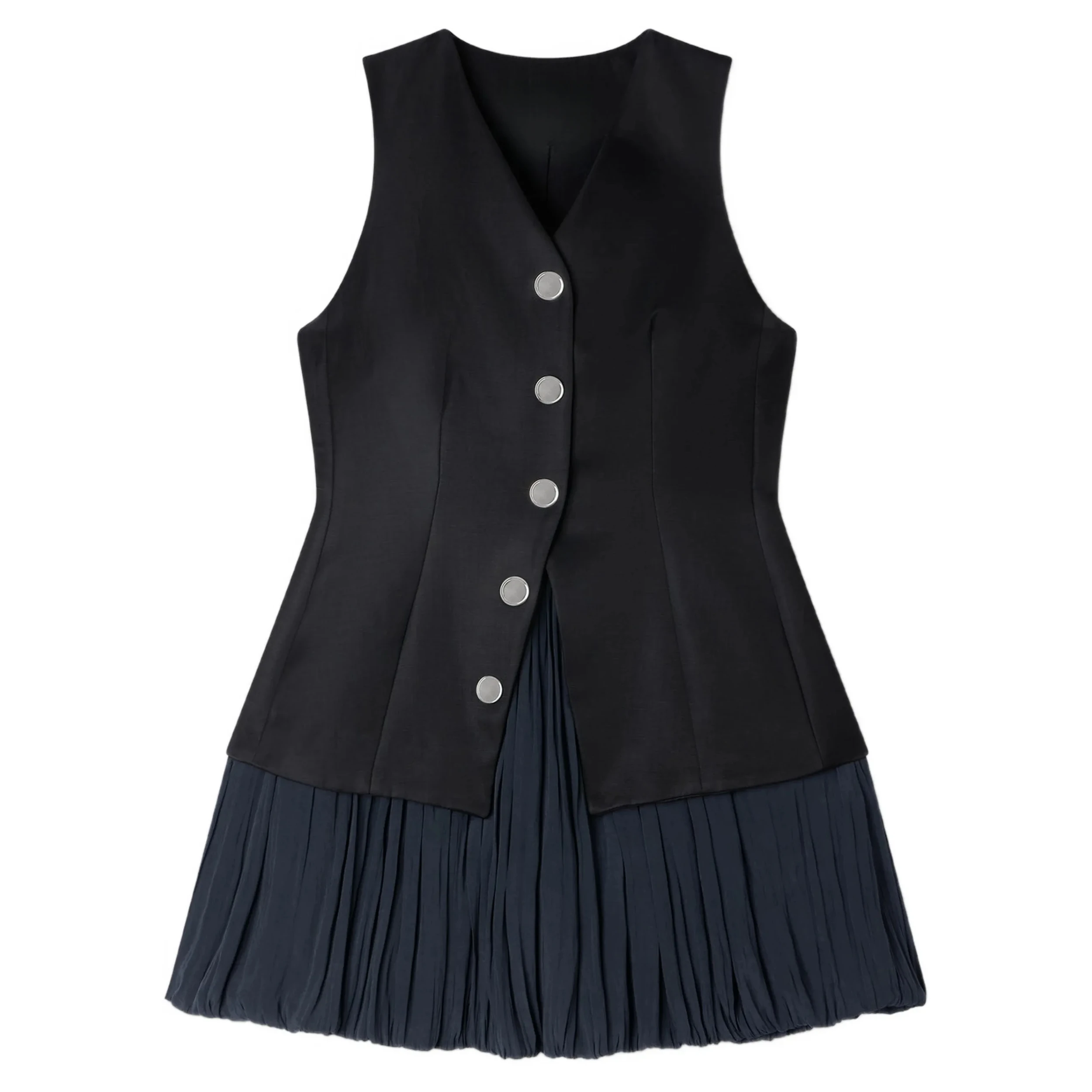 Elegant V-Neck Sleeveless Three-Buckled Gold Buttoned Bubble Skirt Dress Luxury Lightweight Women's Dress City Commute Suitable
Elegant V-Neck Sleeveless Three-Buckled Gold Buttoned Bubble Skirt Dress Luxury Lightweight Women's Dress City Commute Suitable