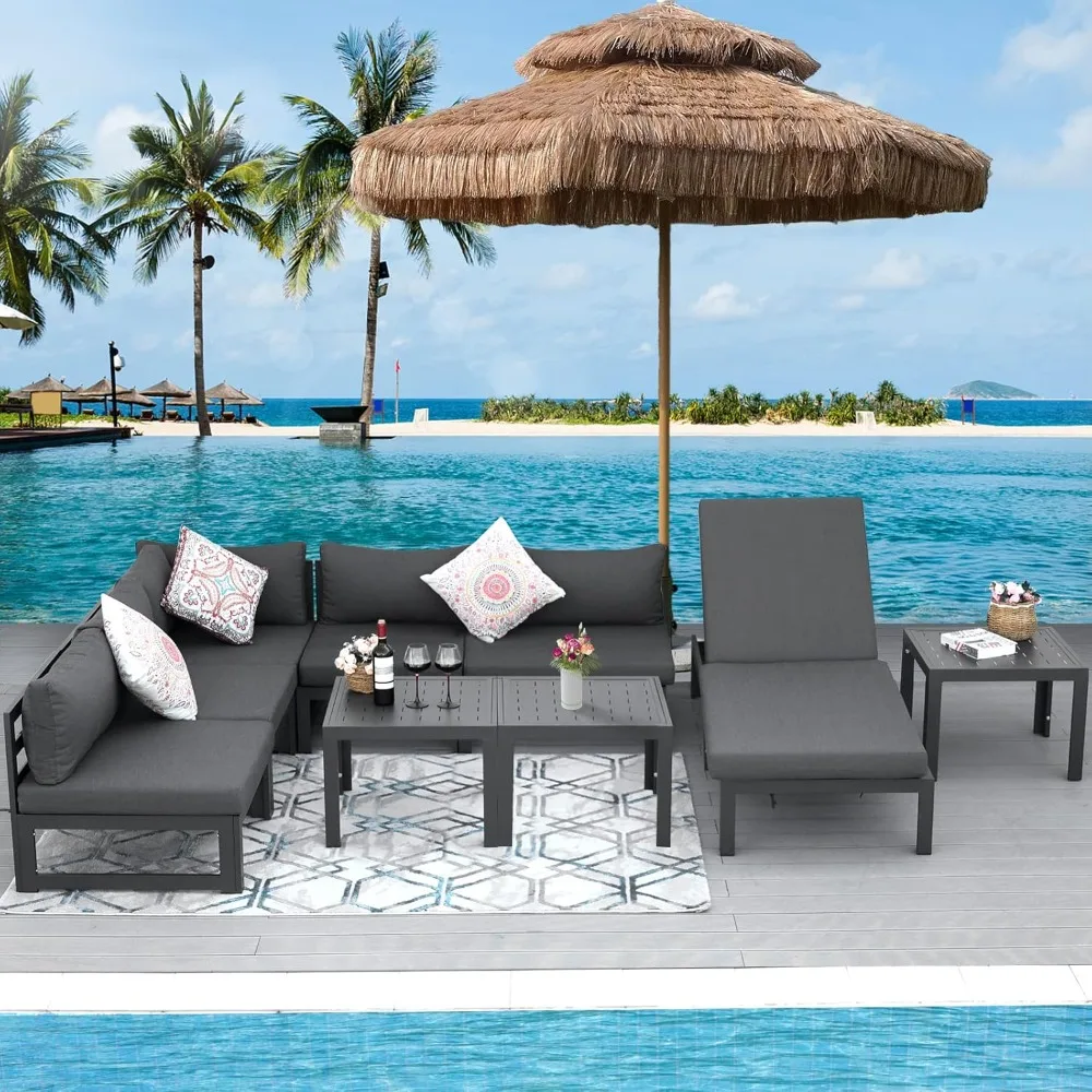 9 Pieces Aluminum Patio Furniture Set with Side Table, Morden Outdoor Sectional Sofa, Large Conversation Seat with Thick Cushion
9 Pieces Aluminum Patio Furniture Set with Side Table, Morden Outdoor Sectional Sofa, Large Conversation Seat with Thick Cushion