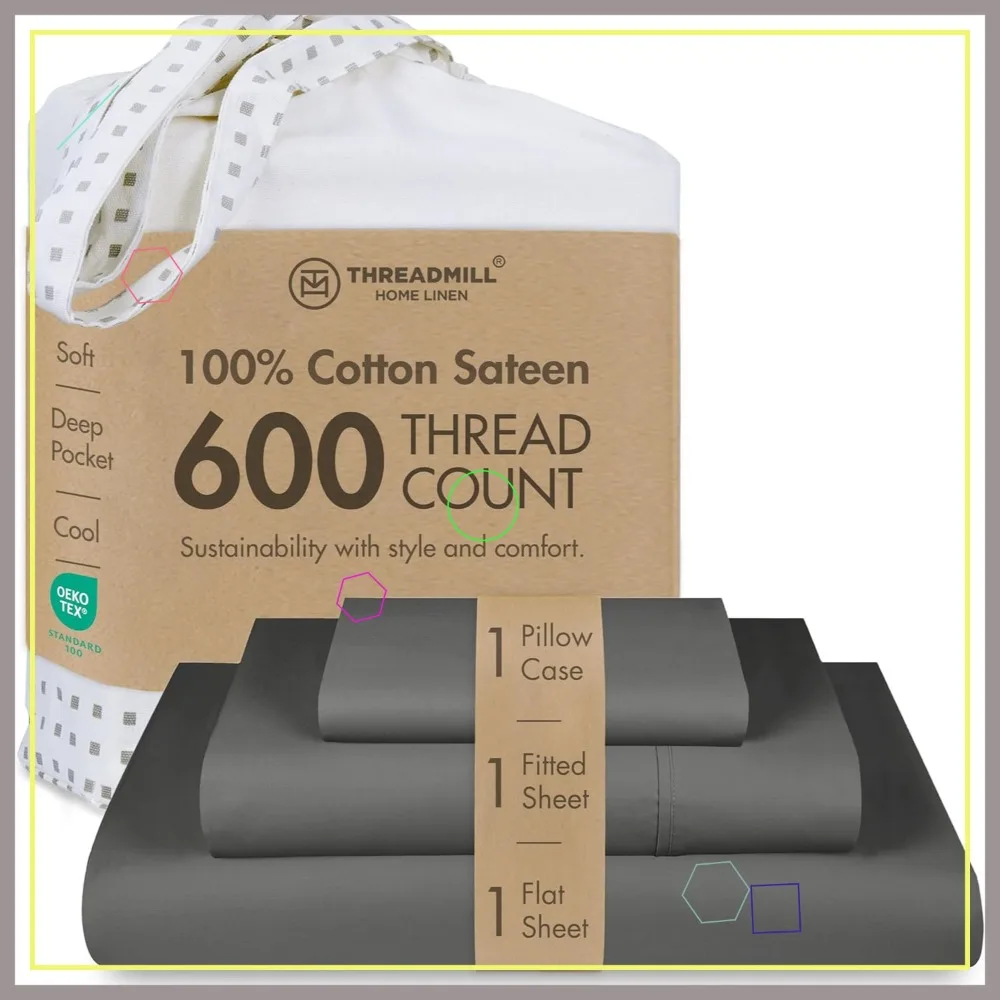 Hotel Quality 600 Thread Count 100% Cotton Twin Size Sheets, 3 Pc Sateen Weave Dark Grey Set with Deep Pocket
Hotel Quality 600 Thread Count 100% Cotton Twin Size Sheets, 3 Pc Sateen Weave Dark Grey Set with Deep Pocket