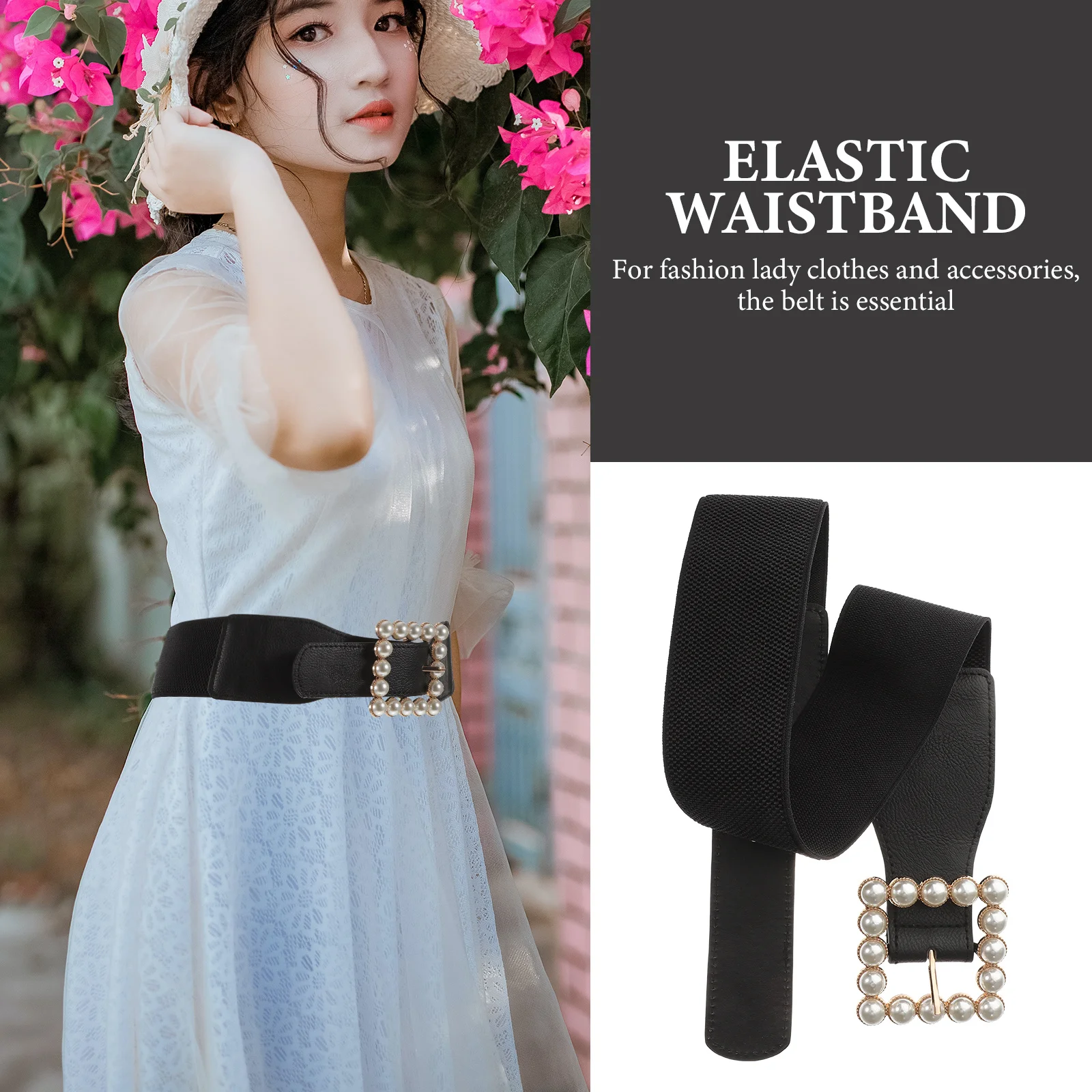 Black Pearl Waist Belt Square Buckle Elastic Cummerbund Corset Belt Skirt Ornament Fashion Lady Accessory Ladies Cummerbund
Black Pearl Waist Belt Square Buckle Elastic Cummerbund Corset Belt Skirt Ornament Fashion Lady Accessory Ladies Cummerbund