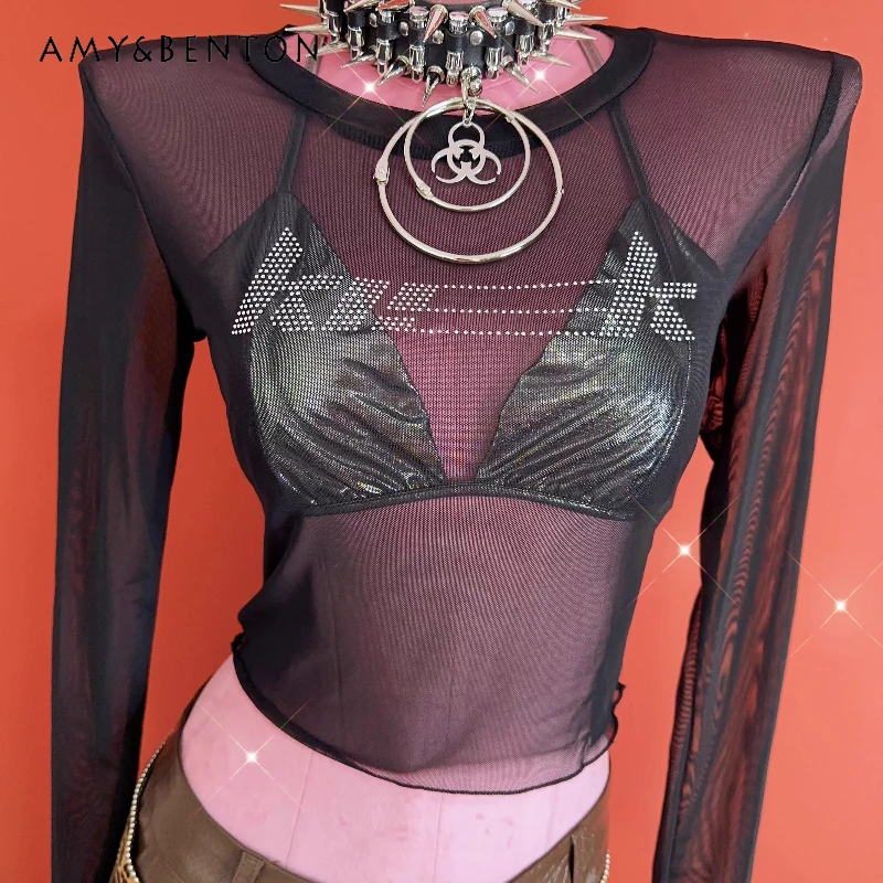 European American Sweet Cool Hot Girl Women's Top Punk Dark Design Letter Rhinestone Long Sleeve T-shirt Two-piece Set Ladies
European American Sweet Cool Hot Girl Women's Top Punk Dark Design Letter Rhinestone Long Sleeve T-shirt Two-piece Set Ladies