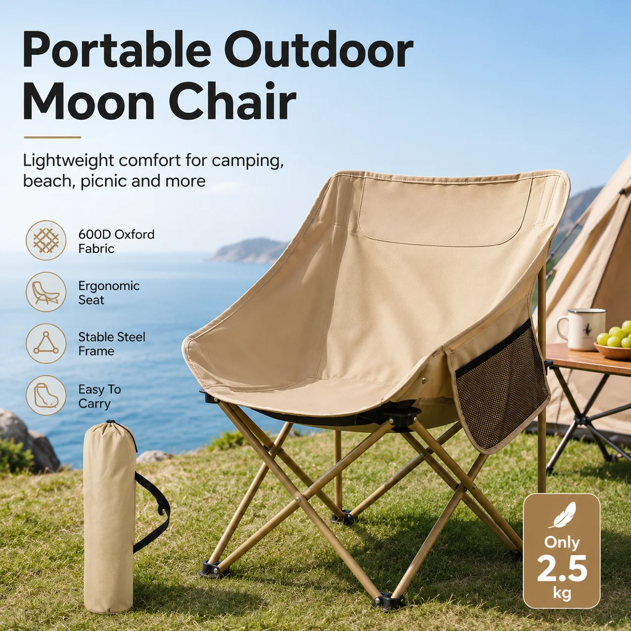 Folding Camping Chair Moon Style With Backrest Thickened Seat Portable Stool For Outdoor Fishing Sketching And Beach Activities
Folding Camping Chair Moon Style With Backrest Thickened Seat Portable Stool For Outdoor Fishing Sketching And Beach Activities