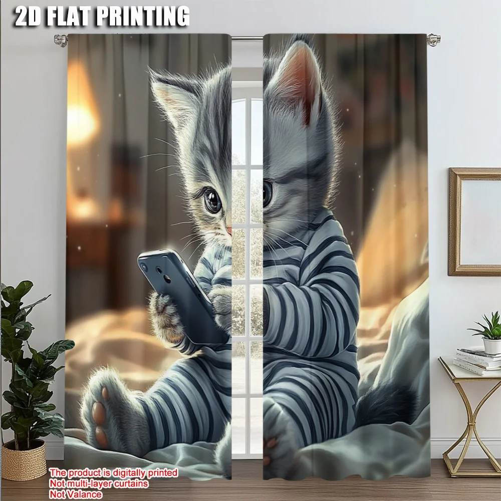 2pcs, Curtains 2D print Adorable Gray Tabby Kitten Using Phone Versatile Polyester (without rod) Festive Use for Various Room
2pcs, Curtains 2D print Adorable Gray Tabby Kitten Using Phone Versatile Polyester (without rod) Festive Use for Various Room