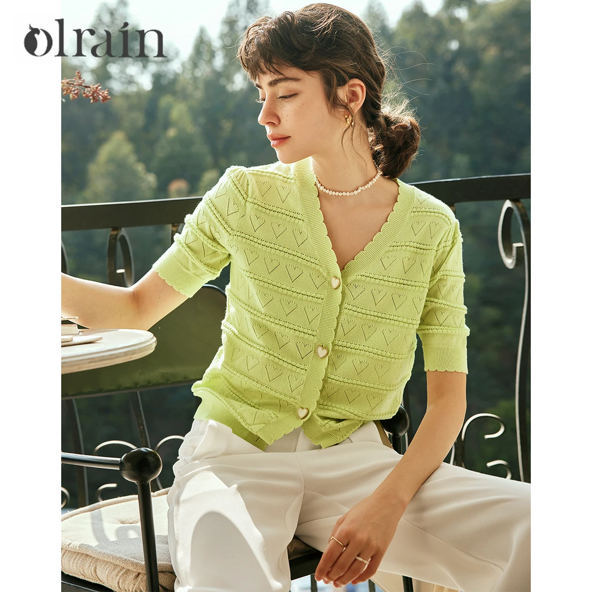OLrain Summer Cardigan for Woman 2025 Heart Jacquard Knitwear Short Sleeve Light Green Knitted Tops Female Clothing O23XZ62391
OLrain Summer Cardigan for Woman 2025 Heart Jacquard Knitwear Short Sleeve Light Green Knitted Tops Female Clothing O23XZ62391