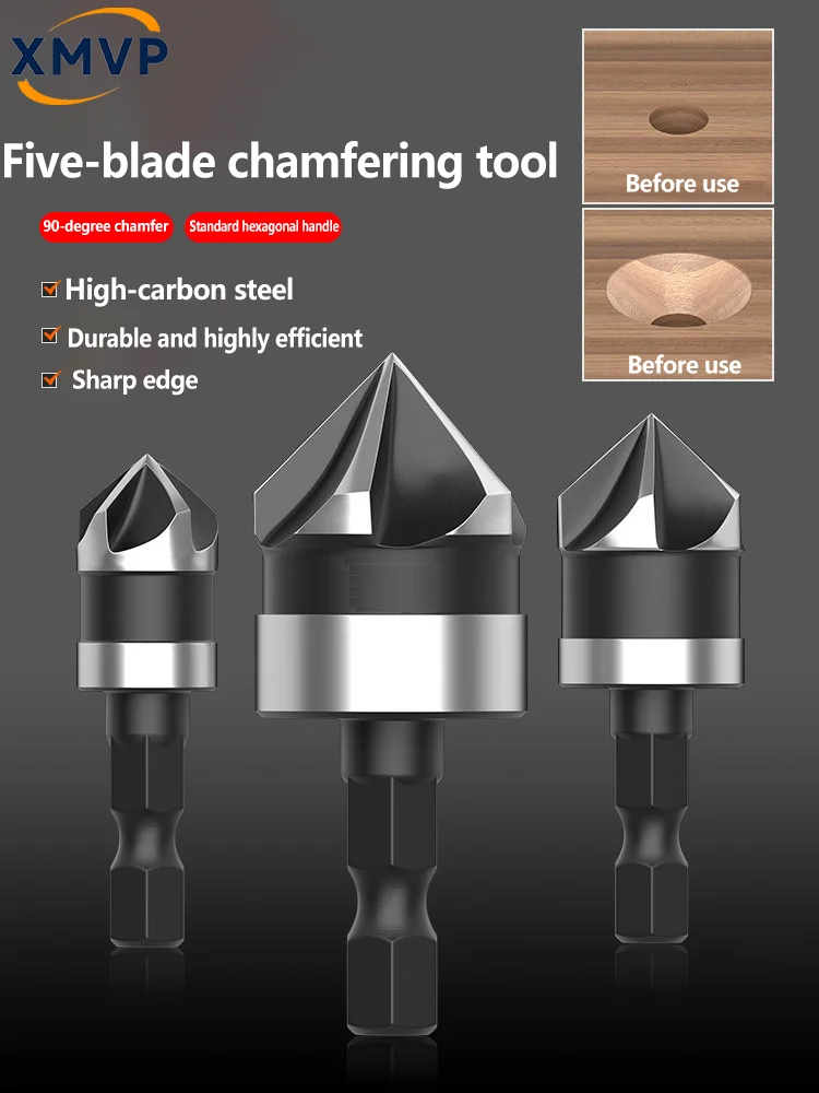 Five-blade chamfering tool, single-edge 90-degree reaming drill, conical screw hole drill, woodwork deburring drill, countersink
Five-blade chamfering tool, single-edge 90-degree reaming drill, conical screw hole drill, woodwork deburring drill, countersink