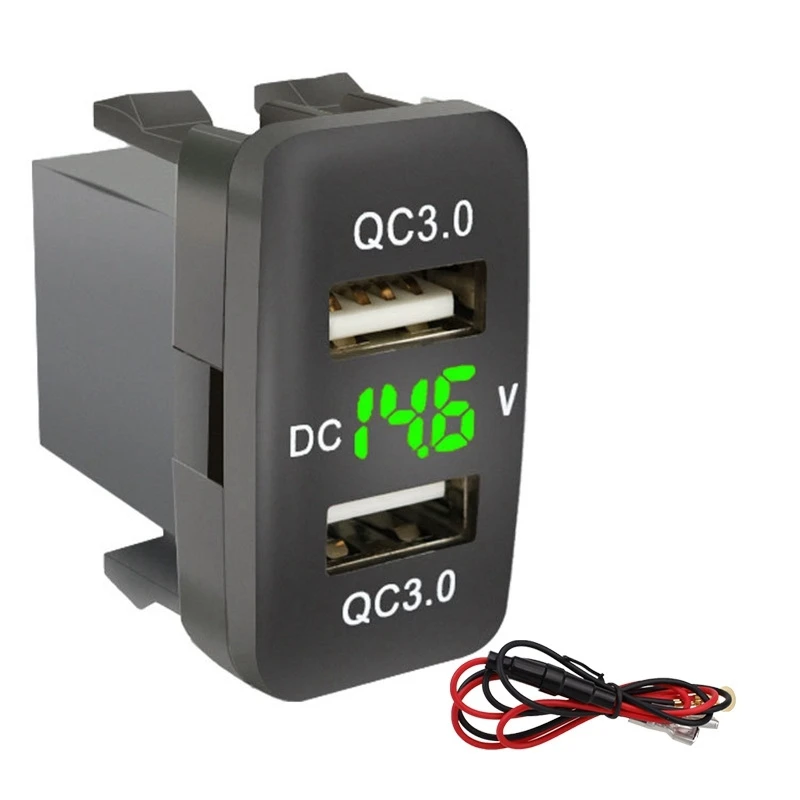 Автомобильный двойной USB быстрая зарядка с дисплеем вольтметр черный напряжение автомобильное зарядное устройство для Toyota
Автомобильный двойной USB быстрая зарядка с дисплеем вольтметр черный напряжение автомобильное зарядное устройство для Toyota