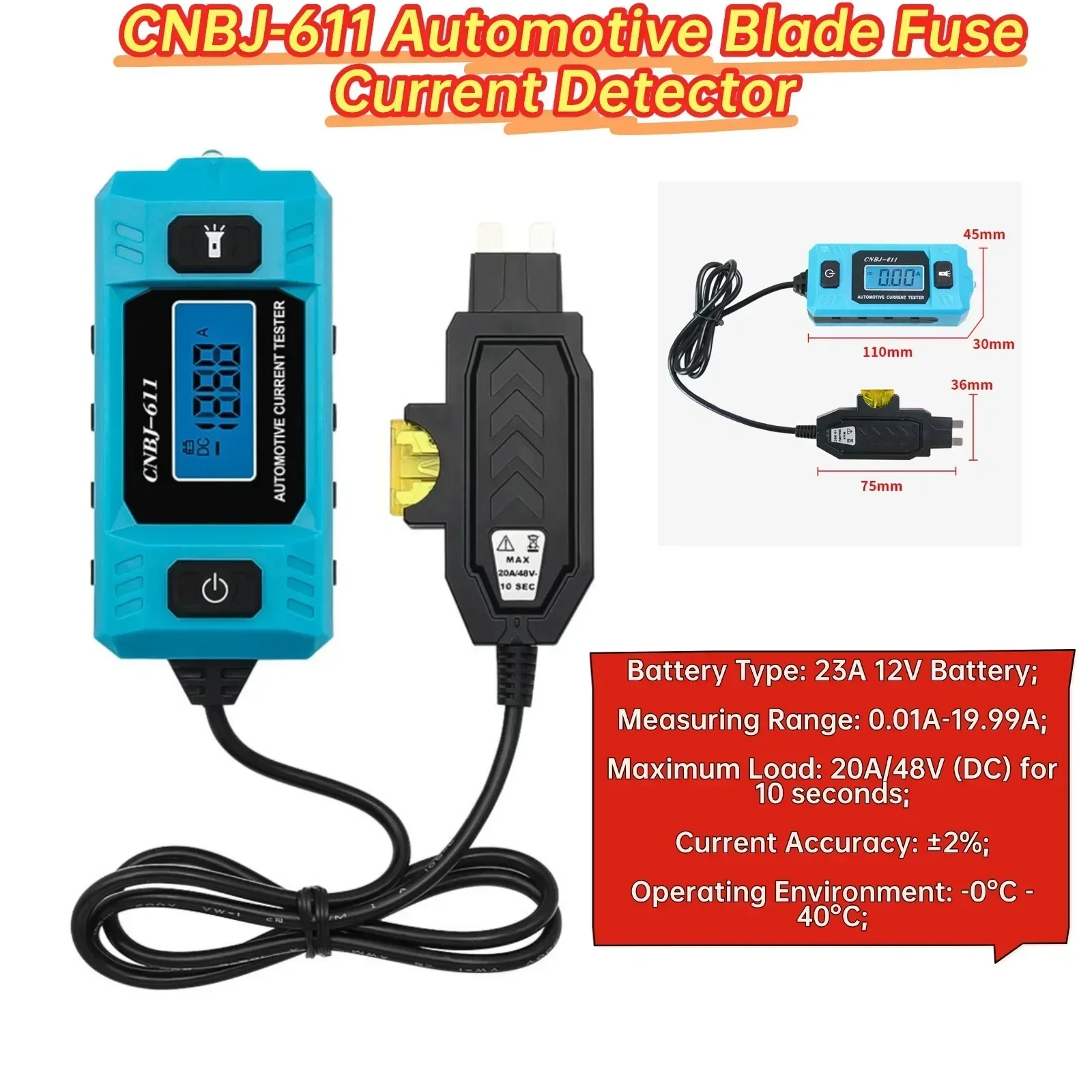 CNBJ-611 Automotive Blade Fuse Current Detector 110x45x30mm For Fault Detection In Automotive Or Commercial Vehicle Circuits