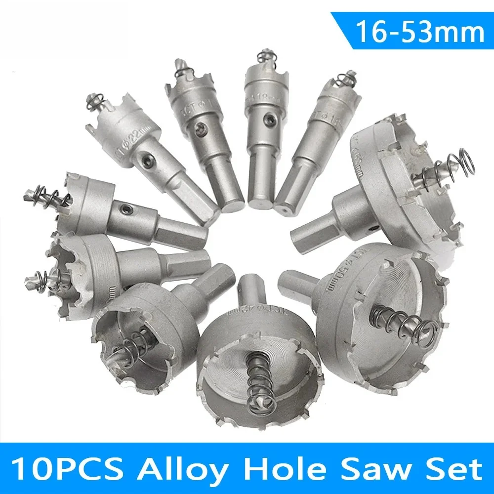 10Pcs16-53mm Alloy Hole Saw Set Carbide Tip Metal Cutter Core Drill Bit Kits for Stainless Steel Metal Drilling Crowntool parts
10Pcs16-53mm Alloy Hole Saw Set Carbide Tip Metal Cutter Core Drill Bit Kits for Stainless Steel Metal Drilling Crowntool parts