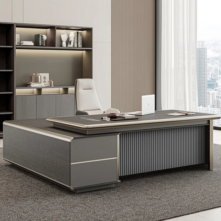 Office desk and chair combination simple modern high-end office light luxury chairperson and manager table
Office desk and chair combination simple modern high-end office light luxury chairperson and manager table