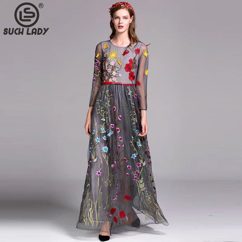 Women's O Neck Long Sleeves Embroidery Layered Floral Maxi Runway Dresses
Women's O Neck Long Sleeves Embroidery Layered Floral Maxi Runway Dresses
