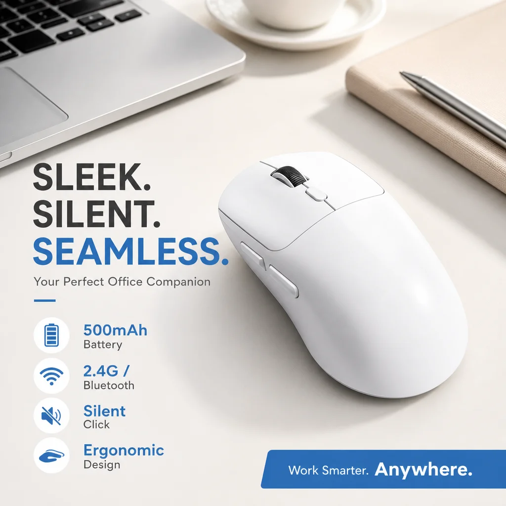 NEW Ultra-Silent Wireless Mouse: Dual-Mode 2.4G/Bluetooth, Ergonomic, 500mAh Battery for Work Ergonomic Design for Home & Office
NEW Ultra-Silent Wireless Mouse: Dual-Mode 2.4G/Bluetooth, Ergonomic, 500mAh Battery for Work Ergonomic Design for Home & Office