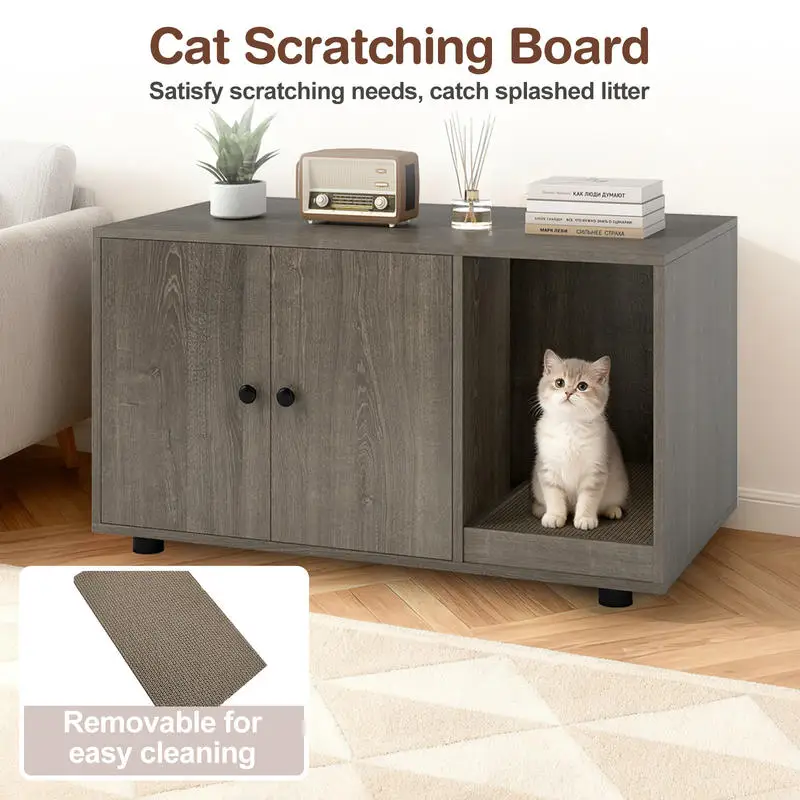Wooden Cat Litter Box Enclosure Hidden Litter Box Furniture with Scratching Board-Oak
Wooden Cat Litter Box Enclosure Hidden Litter Box Furniture with Scratching Board-Oak