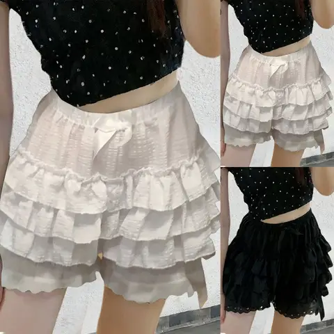 Pantalones lisos a la moda para mujer, pantalones de calabaza Lolita, Culottes con pastel, se pueden usar en el exterior con mallas, pantalones cortos a prueba de sentadillas para mujer