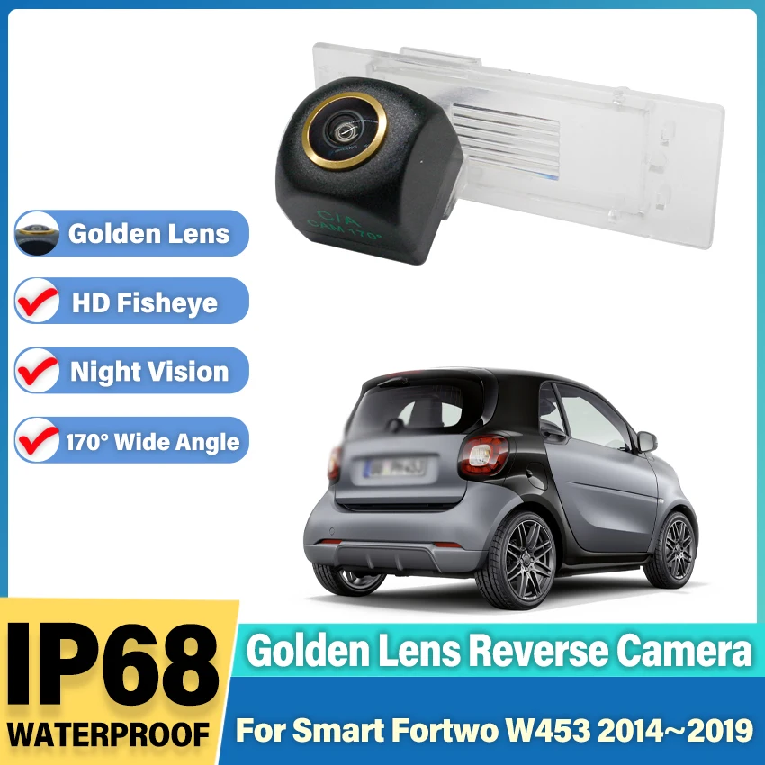 Резервная камера заднего вида для Smart Fortwo W453 2014 2015 2016 2017 2018 2019, водонепроницаемая камера с золотым объективом «рыбий глаз» и номерным знаком
Резервная камера заднего вида для Smart Fortwo W453 2014 2015 2016 2017 2018 2019, водонепроницаемая камера с золотым объективом «рыбий глаз» и номерным знаком