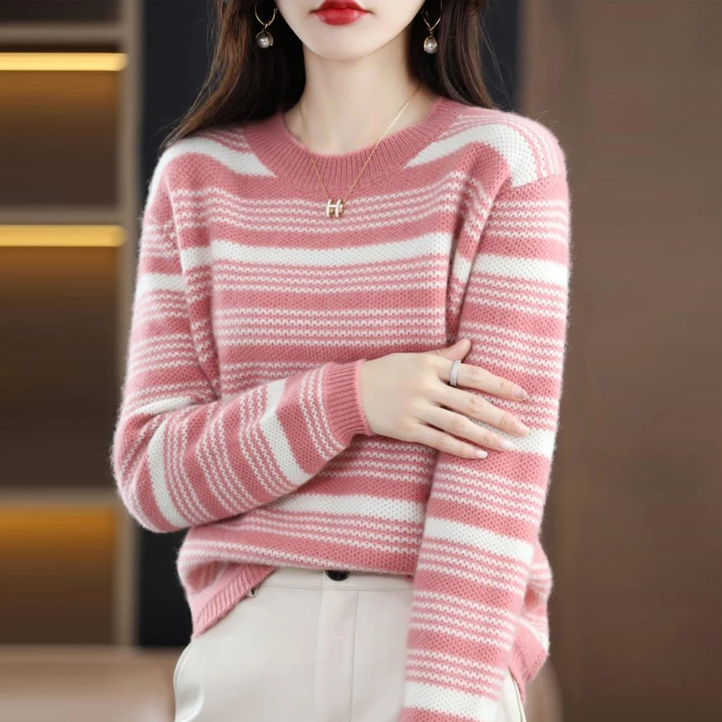 Autumn Winter New Vintage Stripe Pullover Sweater 2023 Women's Loose Office Lady Sweater O-Neck Patchwork Casual Knitted Sweater
Autumn Winter New Vintage Stripe Pullover Sweater 2023 Women's Loose Office Lady Sweater O-Neck Patchwork Casual Knitted Sweater