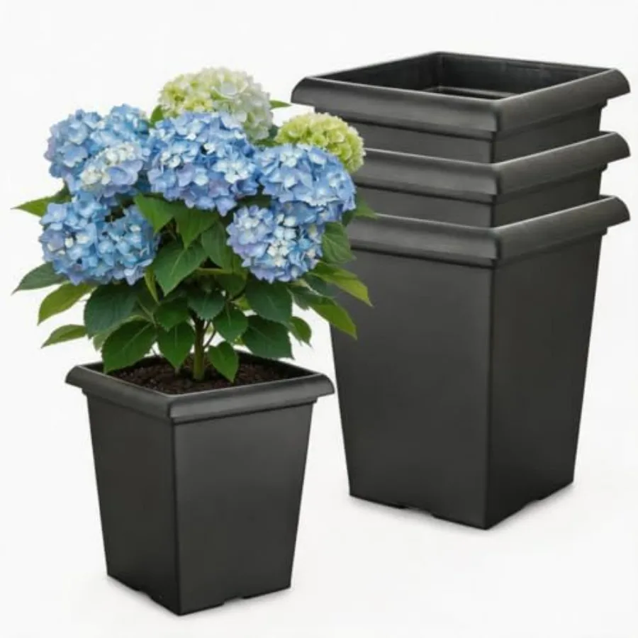 Indoor Outdoor 10 inch Square Planters - 4 Pack, Matte Black Plastic, 4 Gal Heavy Duty Thick with Drainage Holes Raised Feet, D
Indoor Outdoor 10 inch Square Planters - 4 Pack, Matte Black Plastic, 4 Gal Heavy Duty Thick with Drainage Holes Raised Feet, D