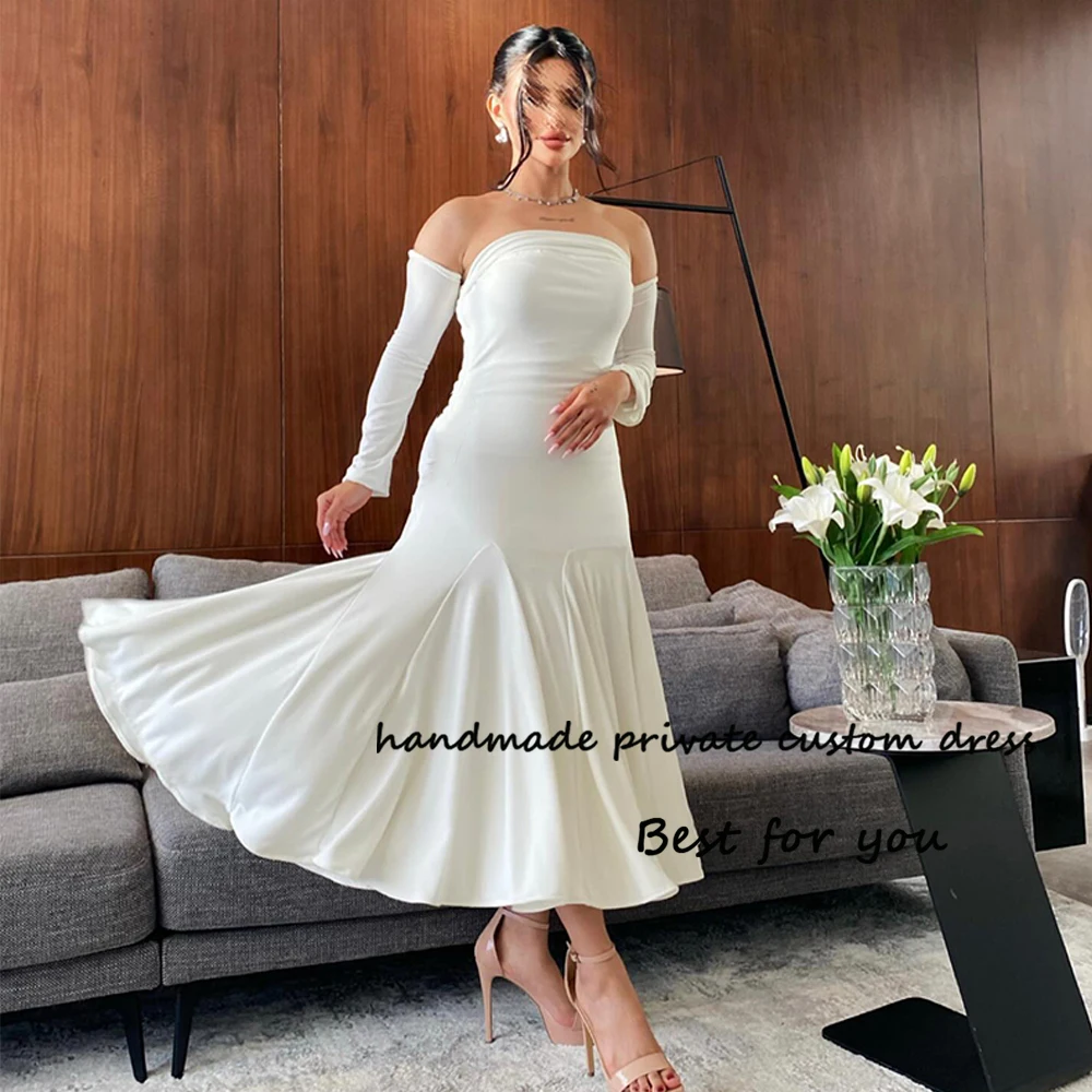 Ivory Satin Mermaid Evening Prom Dresses with Sleeve Strapless Arabian Dubai Formal Dress Ankle Length Wedding Party Gowns
Ivory Satin Mermaid Evening Prom Dresses with Sleeve Strapless Arabian Dubai Formal Dress Ankle Length Wedding Party Gowns
