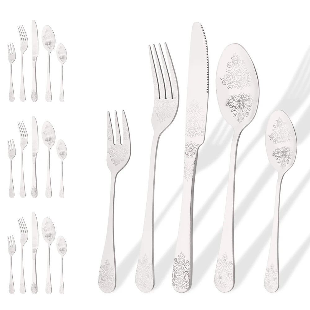 20Pcs Stainless Steel Cutlery Set Vintage Carved Utensils Set Silver Dinnerware Fork Spoons Knife Tableware Kit Luxury Flatware
20Pcs Stainless Steel Cutlery Set Vintage Carved Utensils Set Silver Dinnerware Fork Spoons Knife Tableware Kit Luxury Flatware