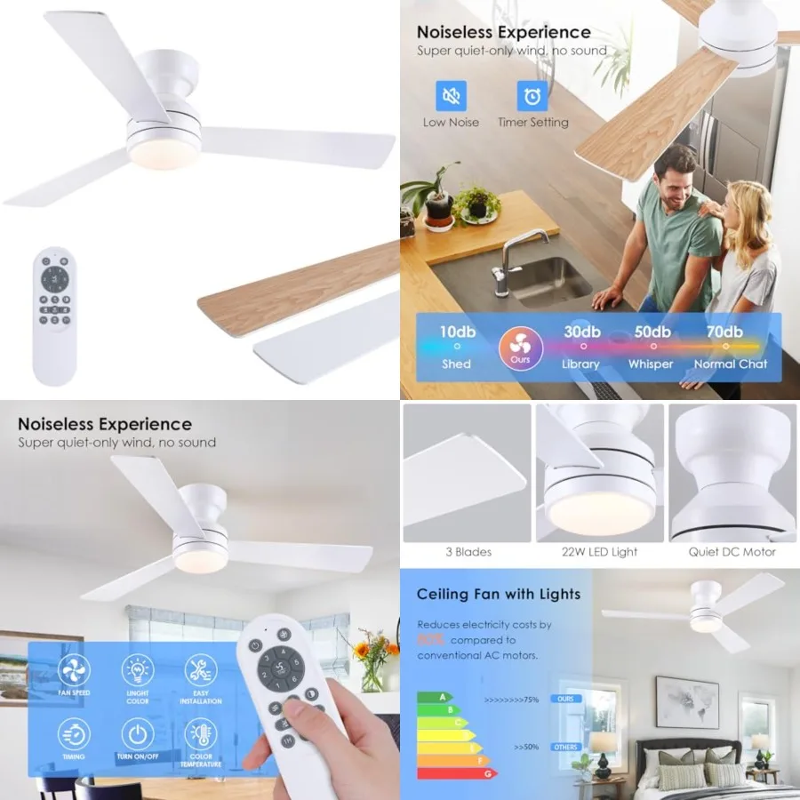 46" Low Profile Ceiling Fan with Light and Remote, Modern Flush Mount Ceiling Fans for Bedroom, Living Room, 6 Speeds, Dimmable
46" Low Profile Ceiling Fan with Light and Remote, Modern Flush Mount Ceiling Fans for Bedroom, Living Room, 6 Speeds, Dimmable