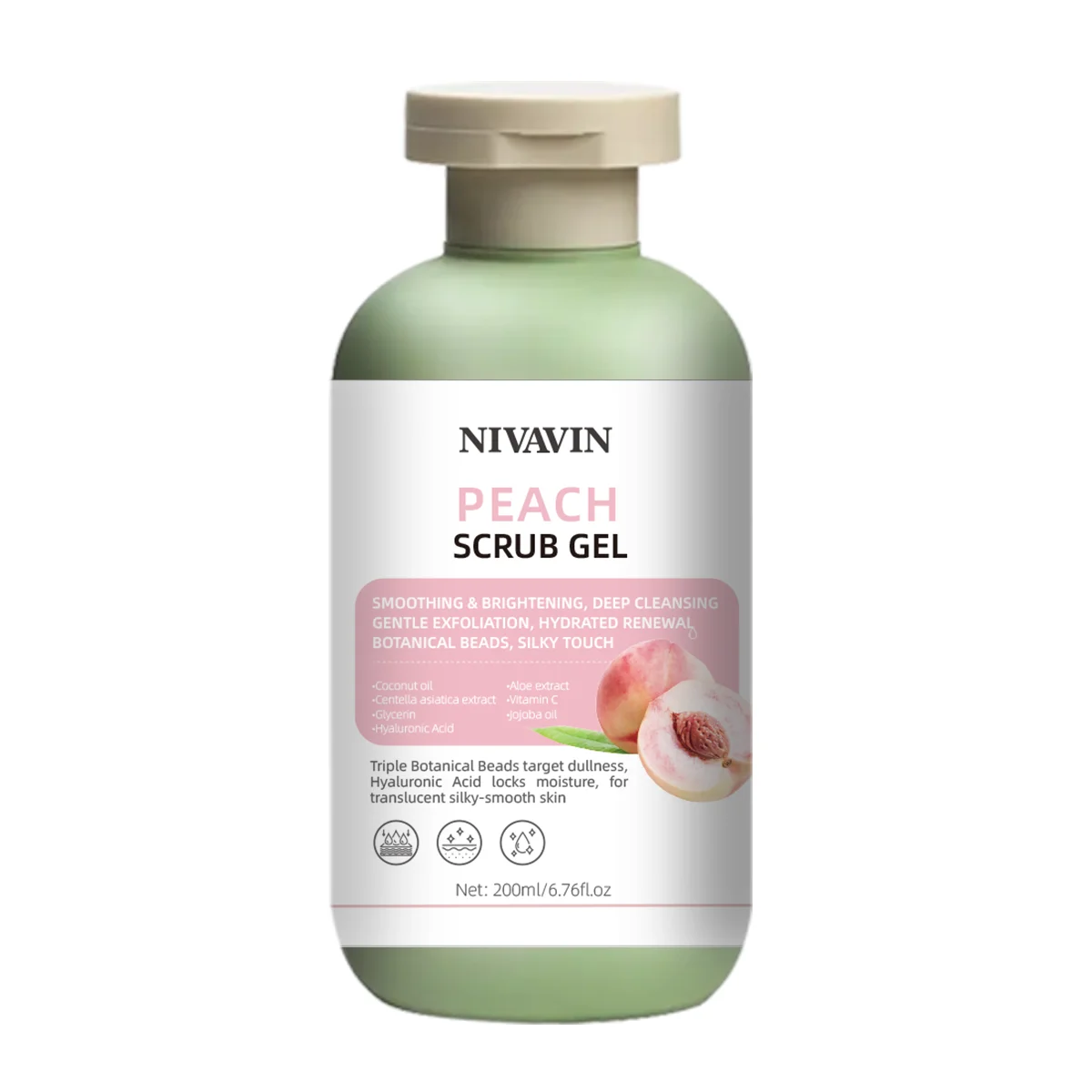 200ml Peach Scrub Gel is suitable for all skin types, gently removes dead skin, moisturizes and brightens the skin tone
200ml Peach Scrub Gel is suitable for all skin types, gently removes dead skin, moisturizes and brightens the skin tone